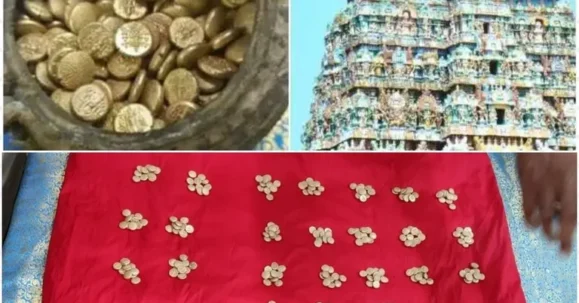 A vessel was discovered during digging at Jambukeswarar Temple in Thiruvanaikaval containing 505 gold coins weighing 1.716 kg